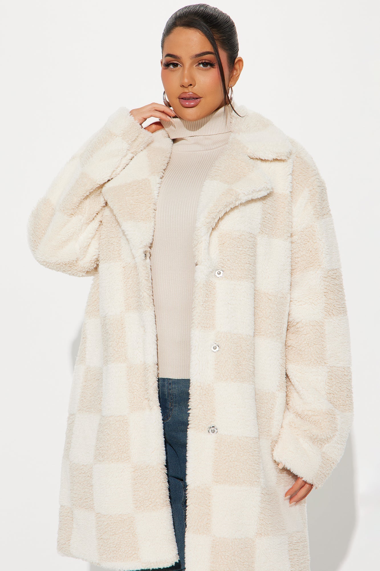 Sherpa Check On It Coat - Cream
