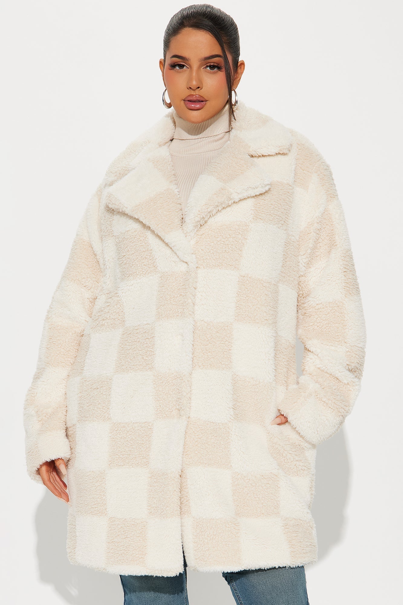 Sherpa Check On It Coat - Cream