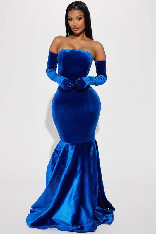 Stella Velvet Dress Set - Royal