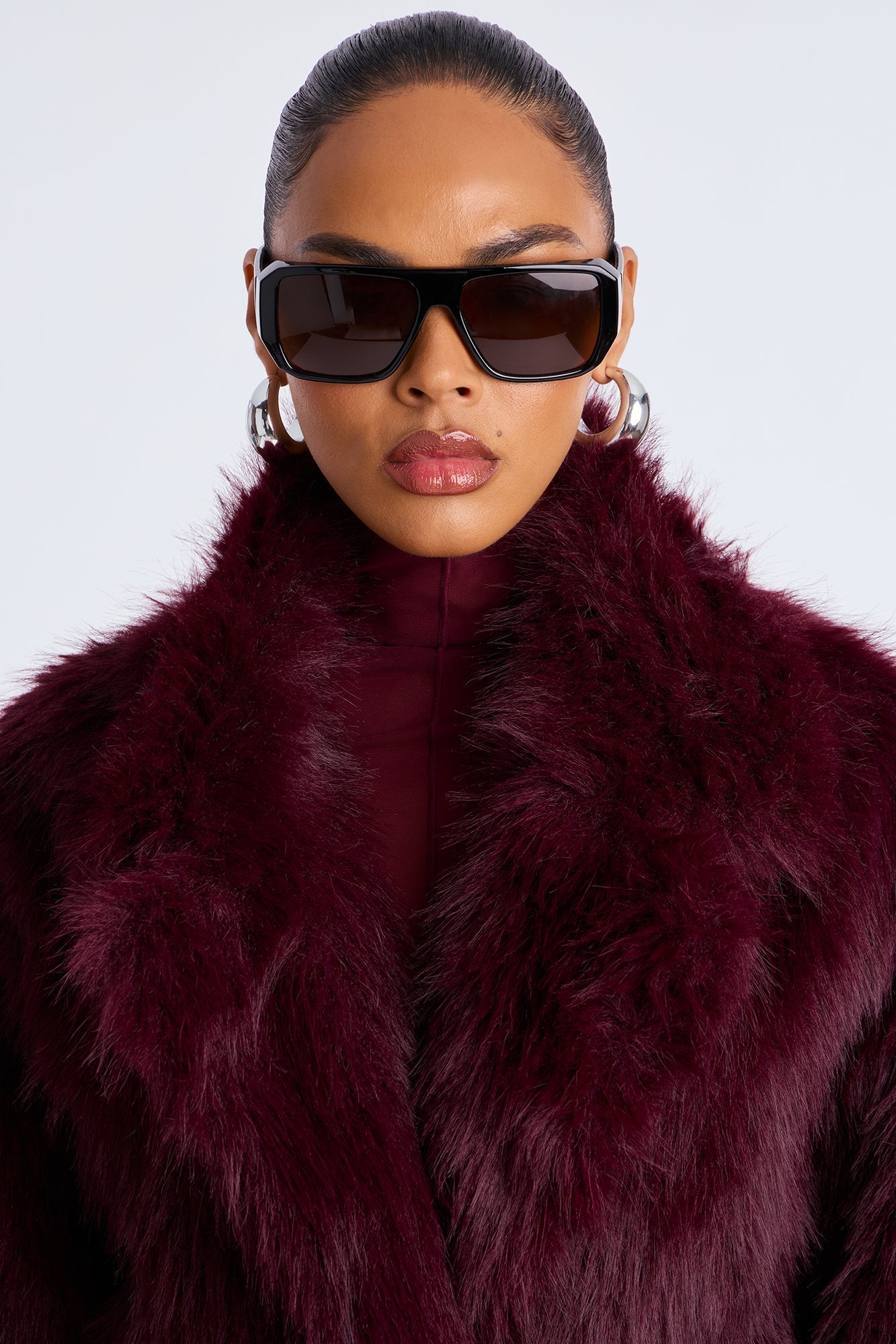 Kennedy Faux Fur Coat - Dark Red