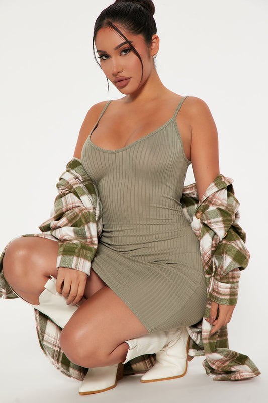 Erin Ribbed Mini Cami Dress - Green