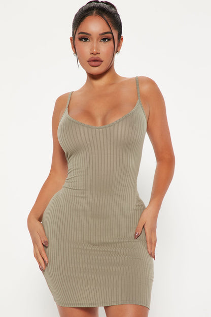 Erin Ribbed Mini Cami Dress - Green