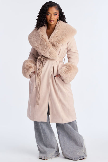 Delaney Belted Wool Trench Coat - Beige
