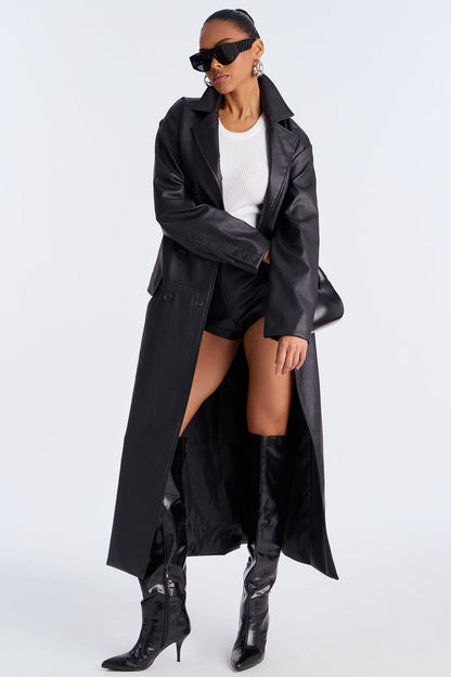 Trench Coat in Faux Leather - Black