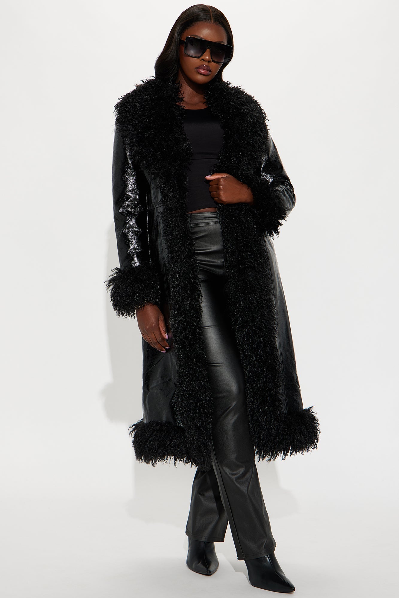 "Caught In Spotlight" Faux Leather Trench - Black