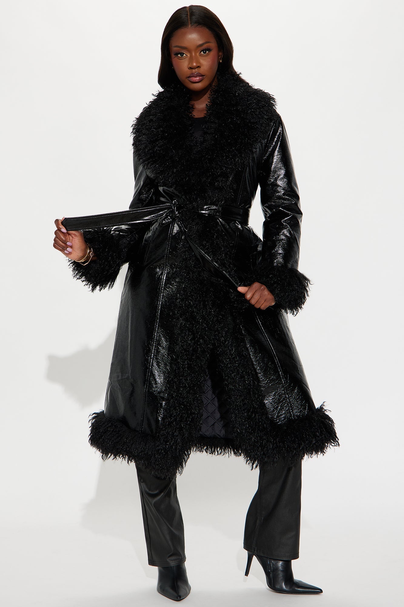 "Caught In Spotlight" Faux Leather Trench - Black