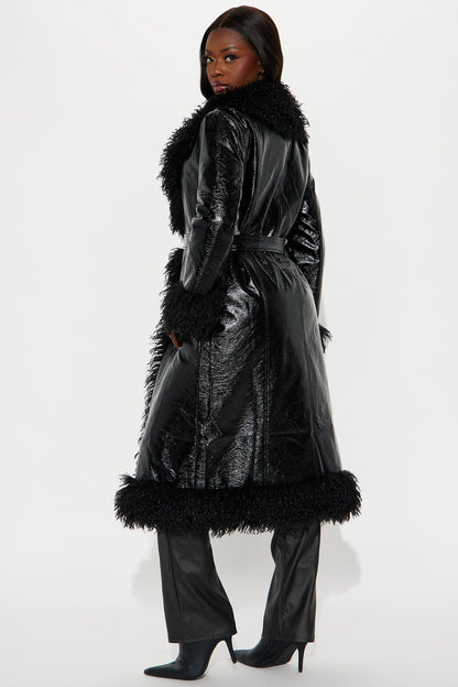 "Caught In Spotlight" Faux Leather Trench - Black