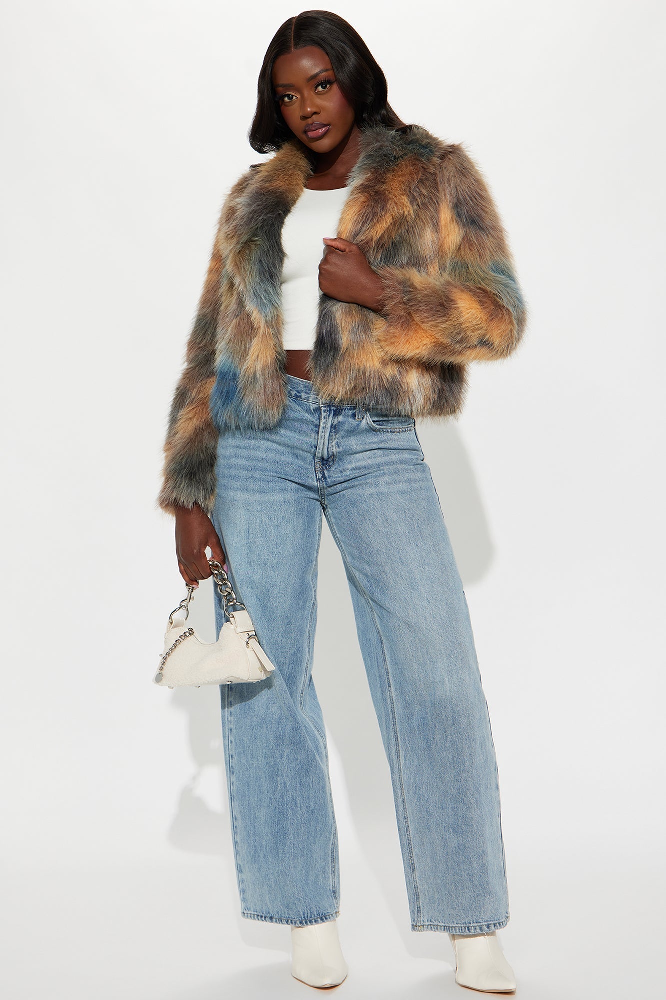 Synthetic Fur Coat Have It On Lock - Brown/Combo