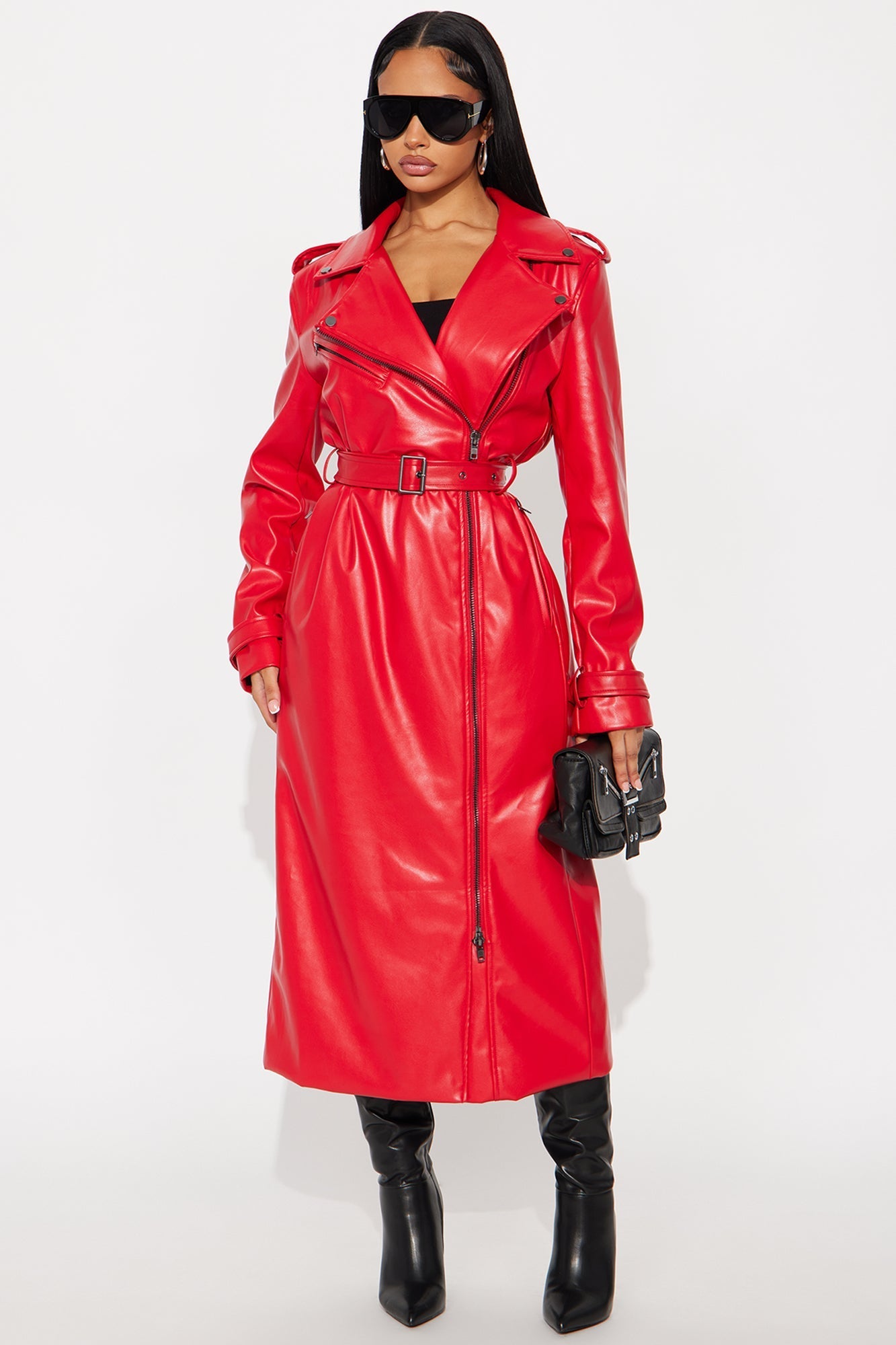 Red Faux Leather Coat for Night Drives