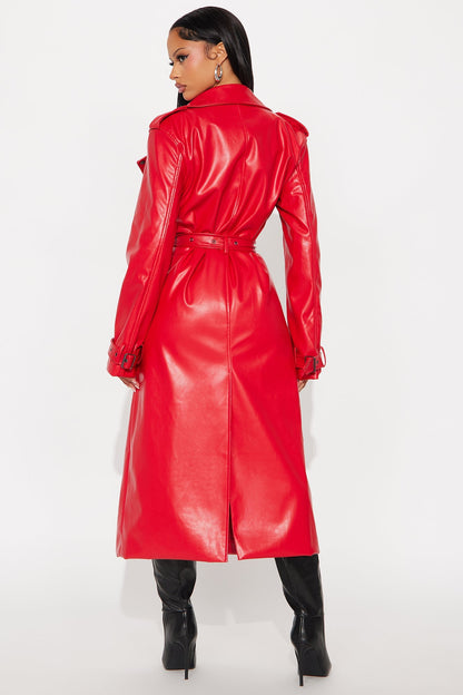 Red Faux Leather Coat for Night Drives
