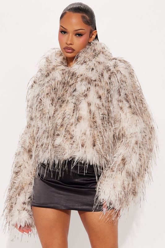 Shaggy Faux Fur Cropped Coat Camila - Brown/Combo