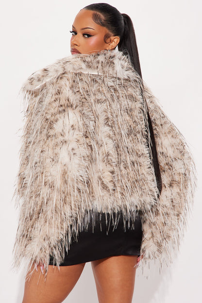 Shaggy Faux Fur Cropped Coat Camila - Brown/Combo