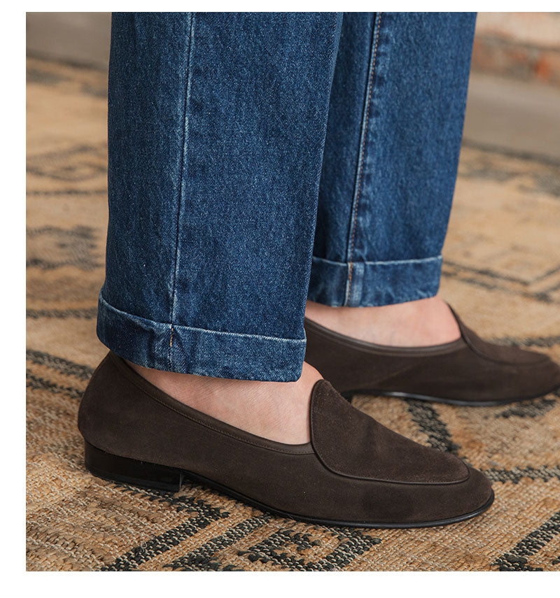 Straight Pleated Cotton Denim Trousers "Barcelona"