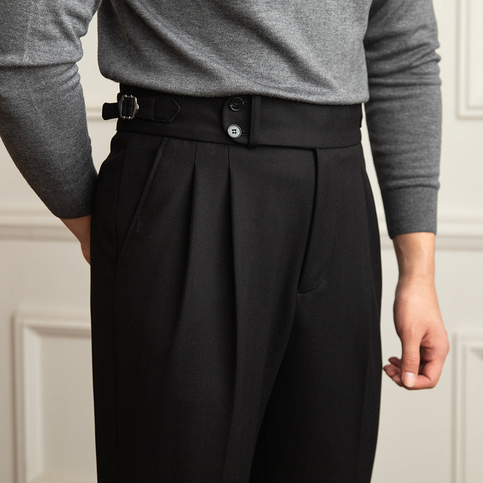 Tuscany Chevron Pattern Wool Blend Trousers