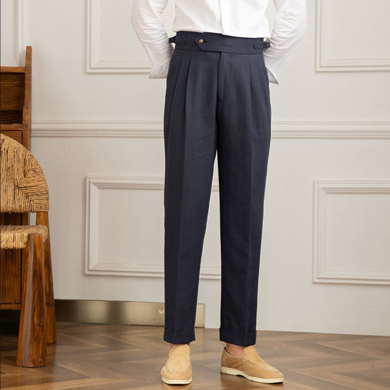 Double pleat trousers in Casino Royale linen blend