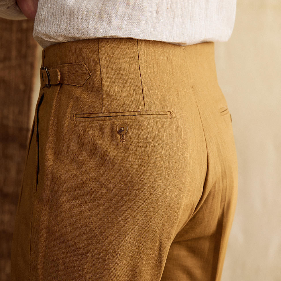 Semplice Trousers in Linen Blend with Double Pleat and Straight Cut