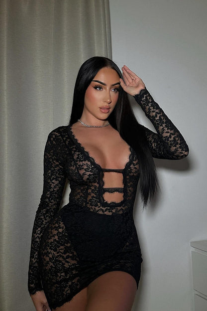 Victoria Lace Mini Dress - Black