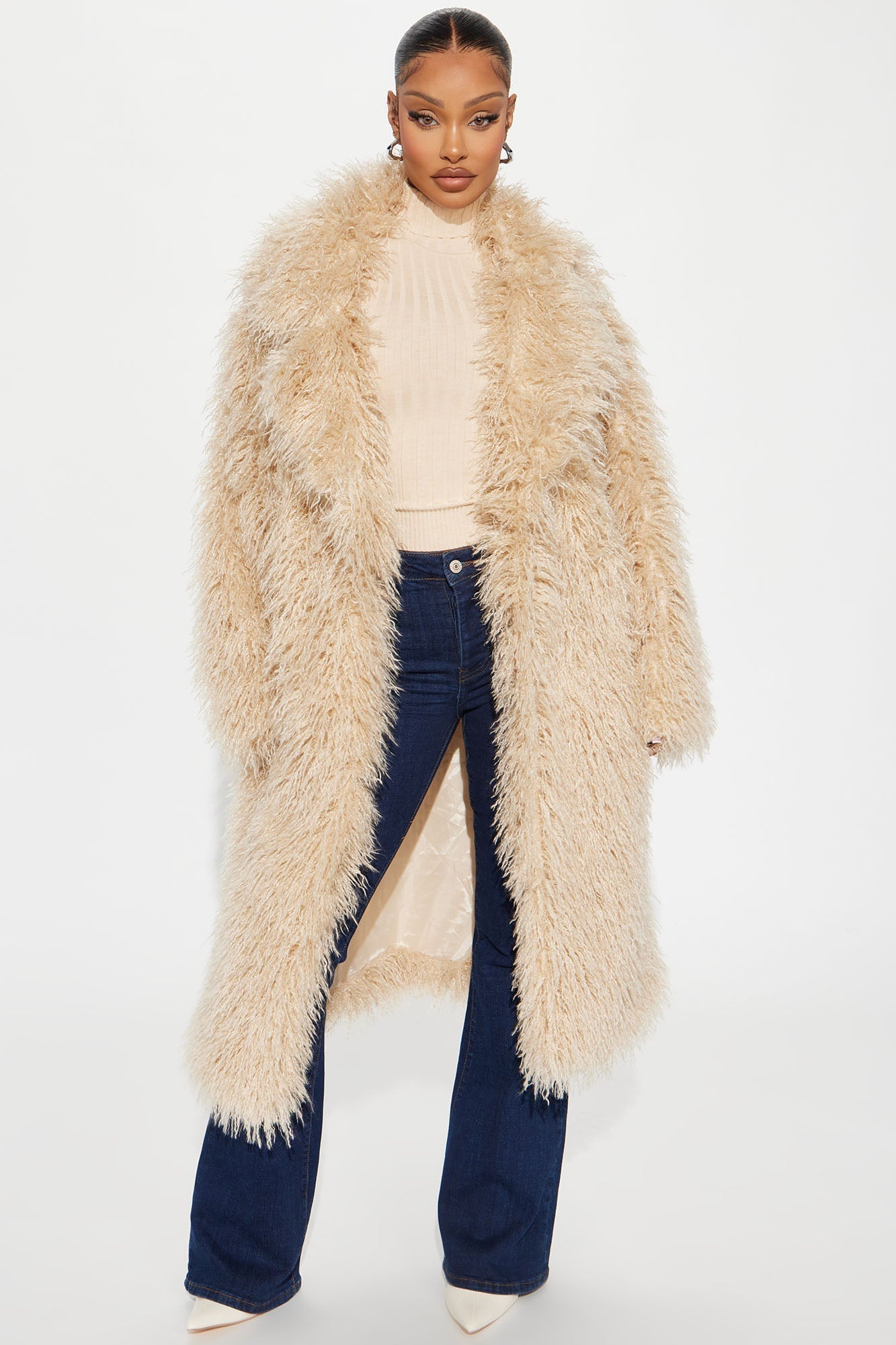 Nikita Faux Fur Trench Coat - Tan