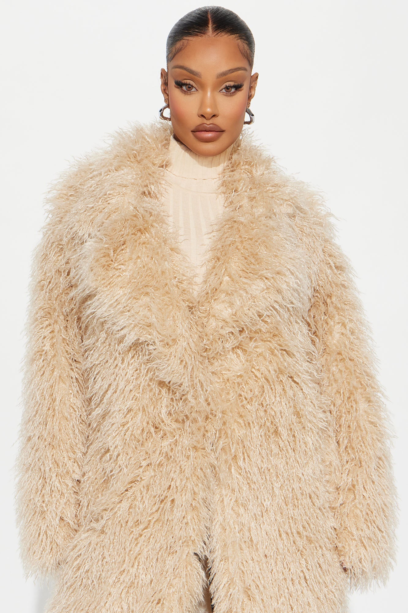 Nikita Faux Fur Trench Coat - Tan