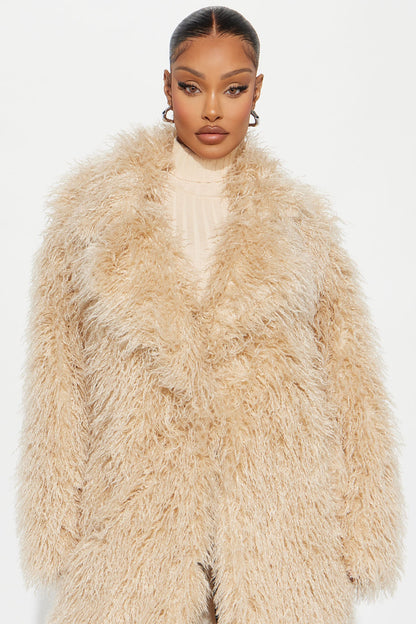 Nikita Faux Fur Trench Coat - Tan