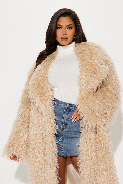 Nikita Faux Fur Trench Coat - Tan