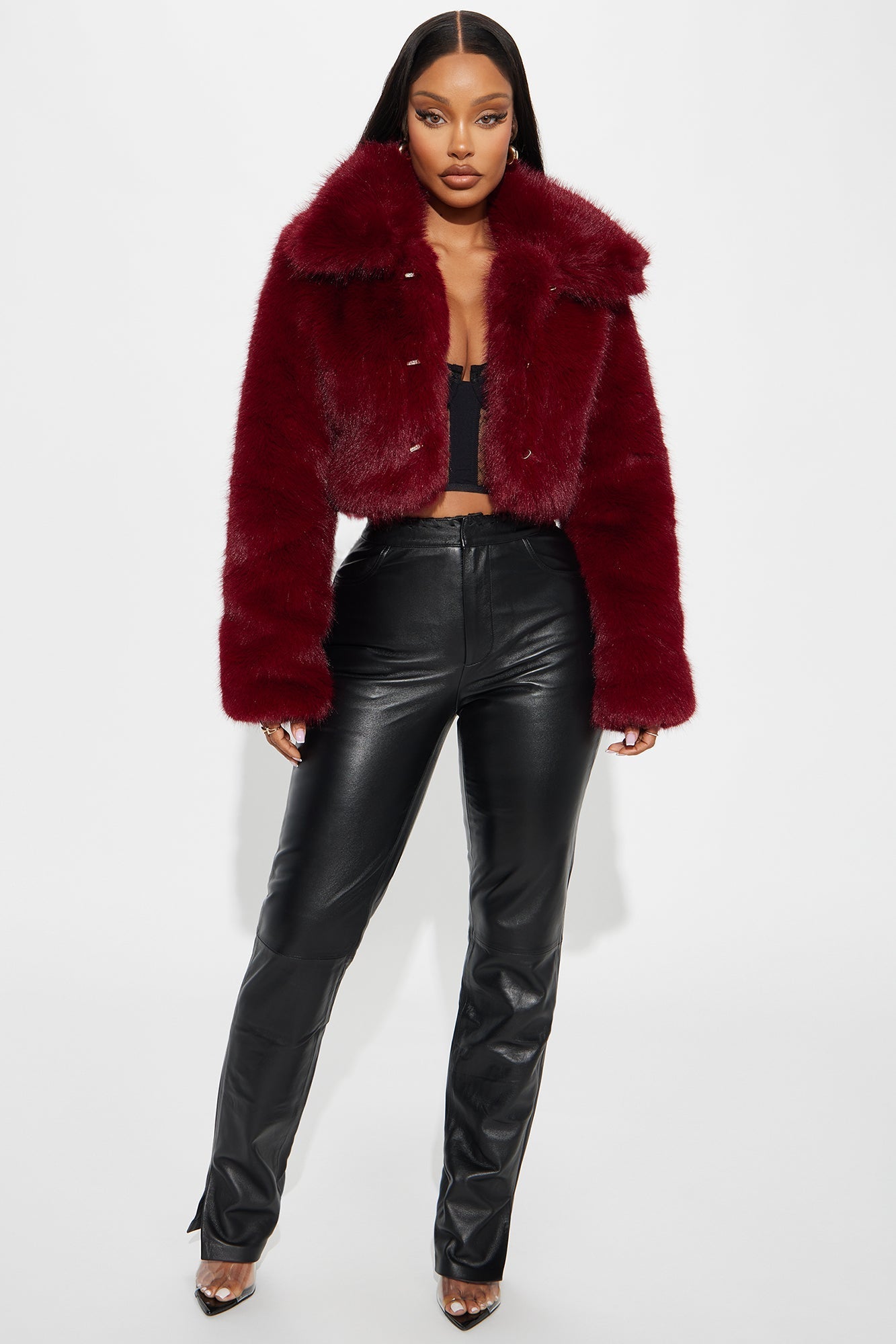 Faux Fur Coat "Kind Of Bossy" - Burgundy