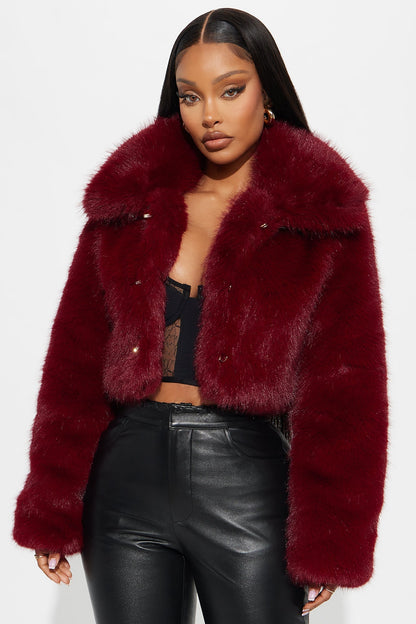 Faux Fur Coat "Kind Of Bossy" - Burgundy