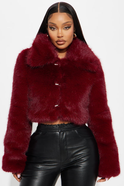 Faux Fur Coat "Kind Of Bossy" - Burgundy
