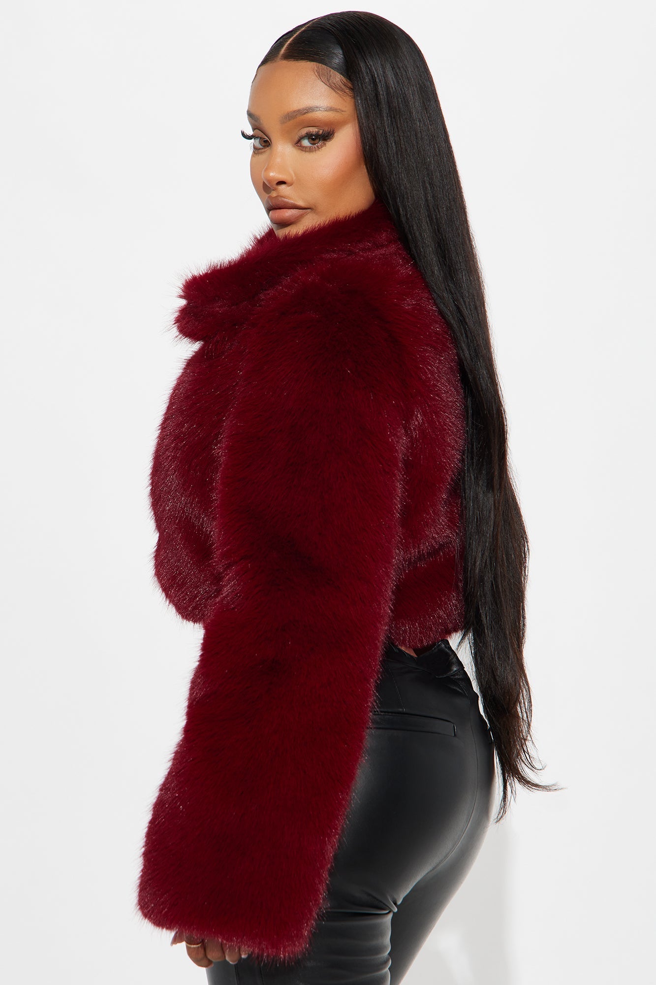Faux Fur Coat "Kind Of Bossy" - Burgundy