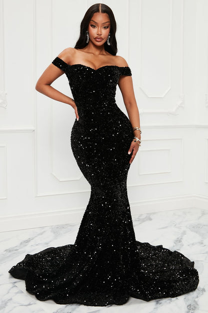 Alora Sequin Maxi Dress - Black
