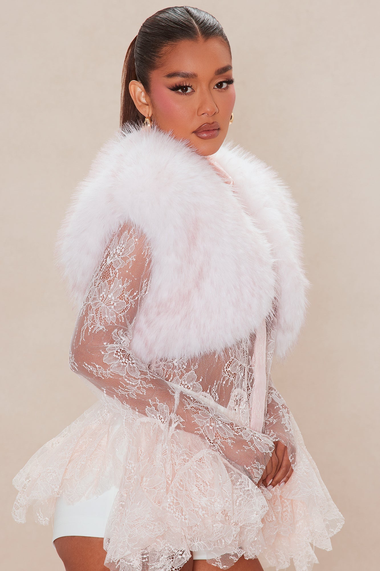 Faye Faux Fur Scarf - Light Pink