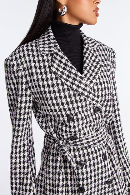 Solana Houndstooth Double-Breasted Coat - White/Black