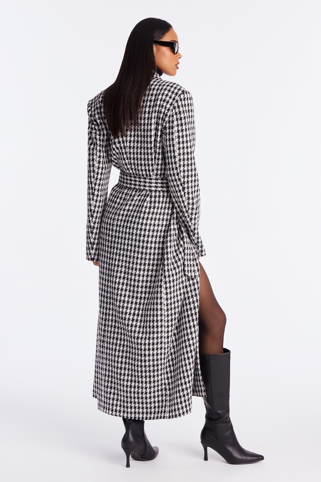 Solana Houndstooth Double-Breasted Coat - White/Black