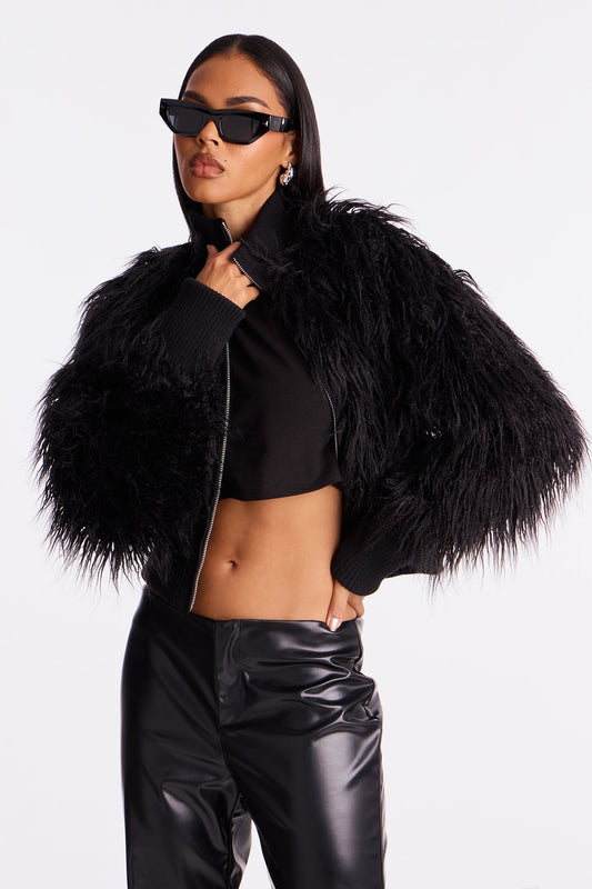 Sienna Faux Fur Jacket - Black