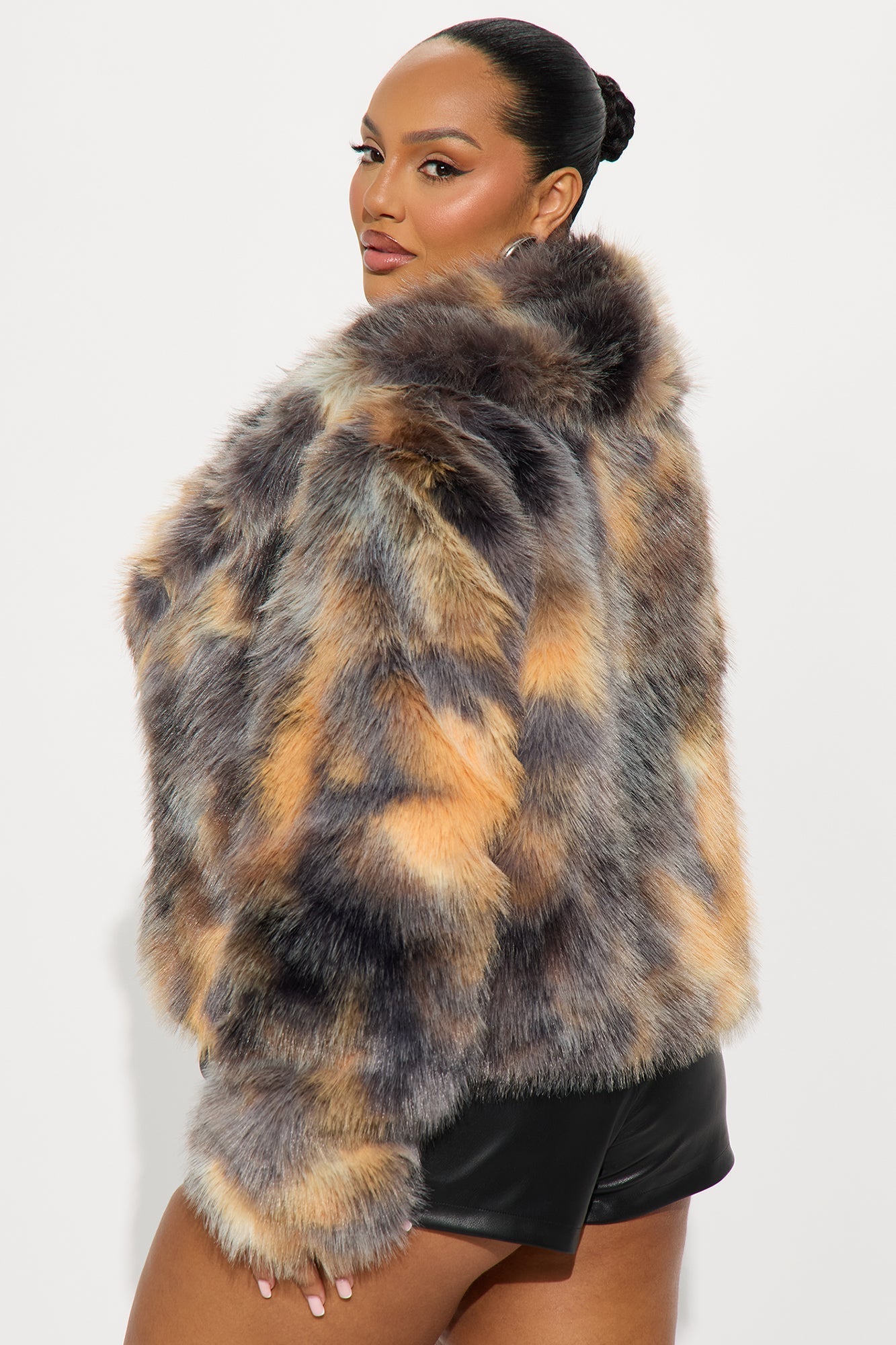 Synthetic Fur Coat Have It On Lock - Brown/Combo