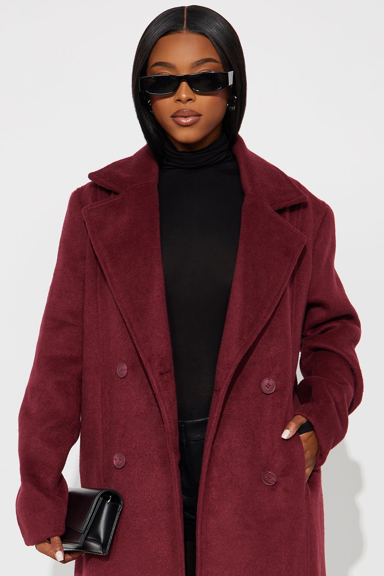 Melonie Wool Trench Coat - Burgundy