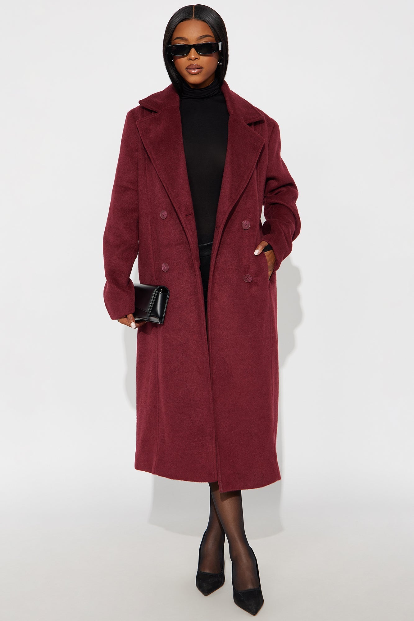 Melonie Wool Trench Coat - Burgundy