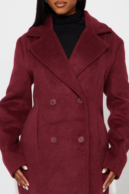 Melonie Wool Trench Coat - Burgundy