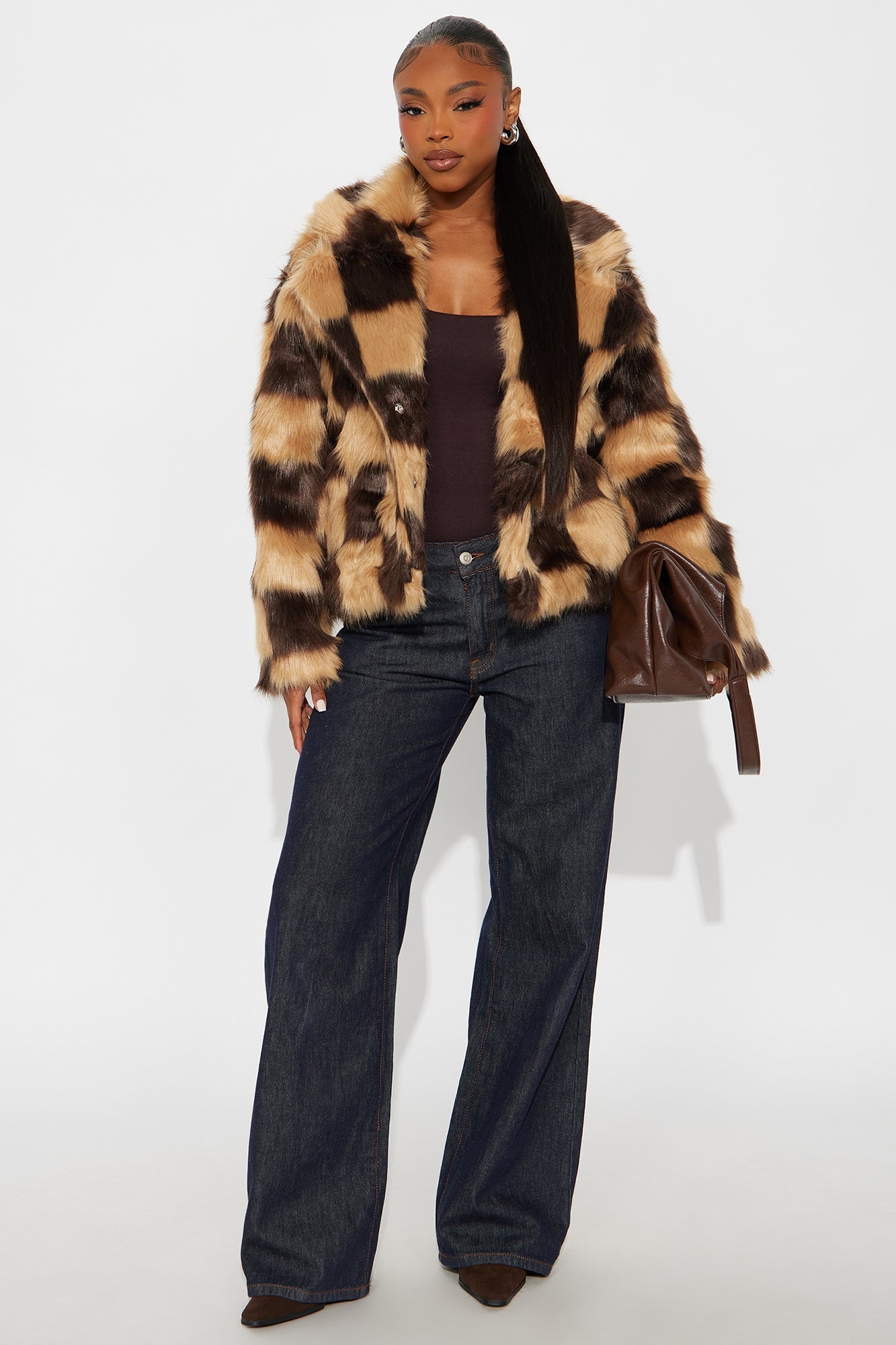 Check Me Out Faux Fur Jacket - Brown/Combo