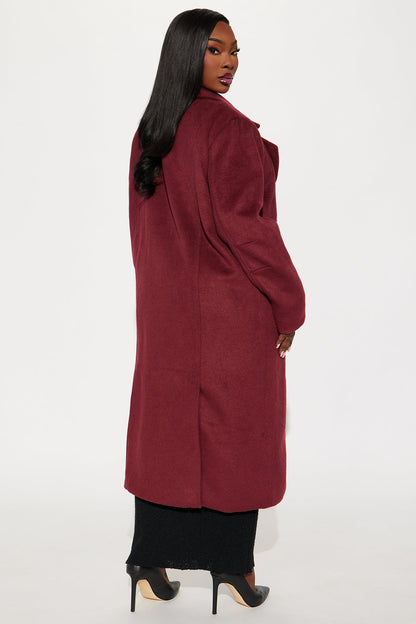 Melonie Wool Trench Coat - Burgundy