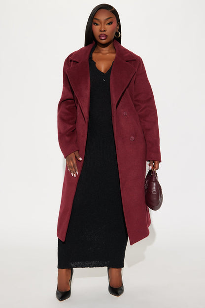 Melonie Wool Trench Coat - Burgundy