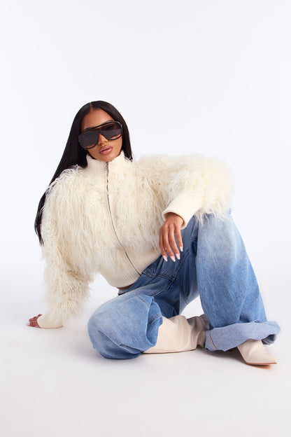 Sienna Shaggy Faux Fur Jacket - Ivory