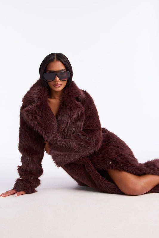 Faux Fur Coat Steal The Show - Brown