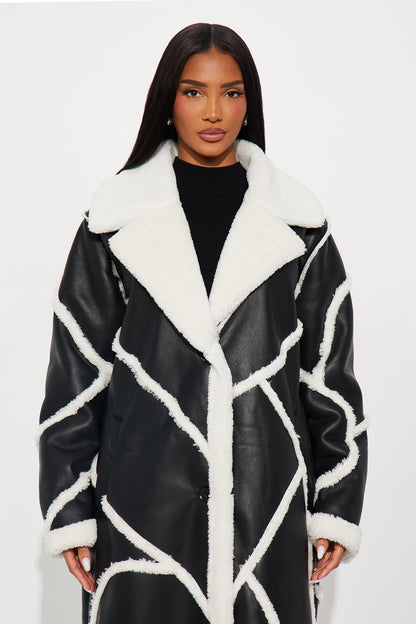Chic Synthetic Leather Trench Coat - Black