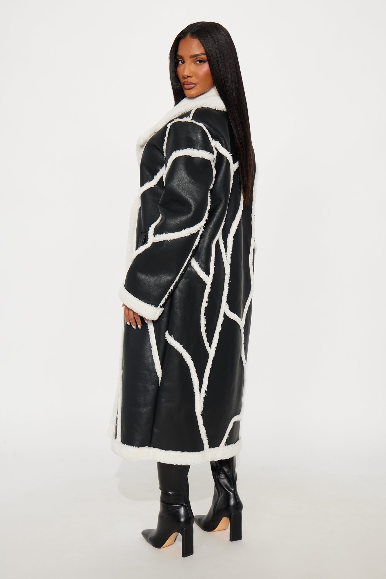 Chic Synthetic Leather Trench Coat - Black