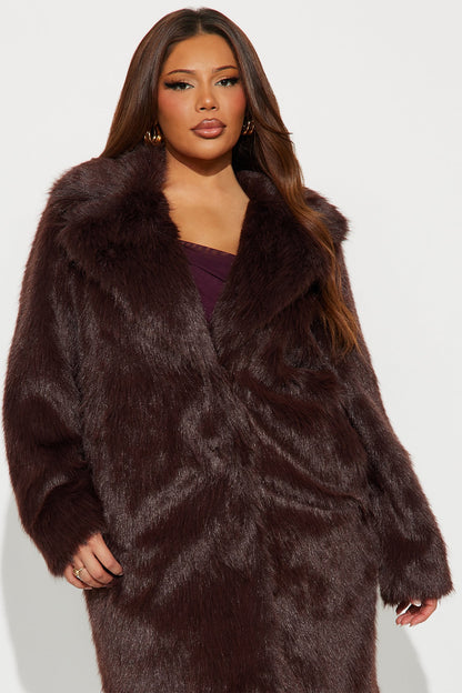 Faux Fur Coat Steal The Show - Brown