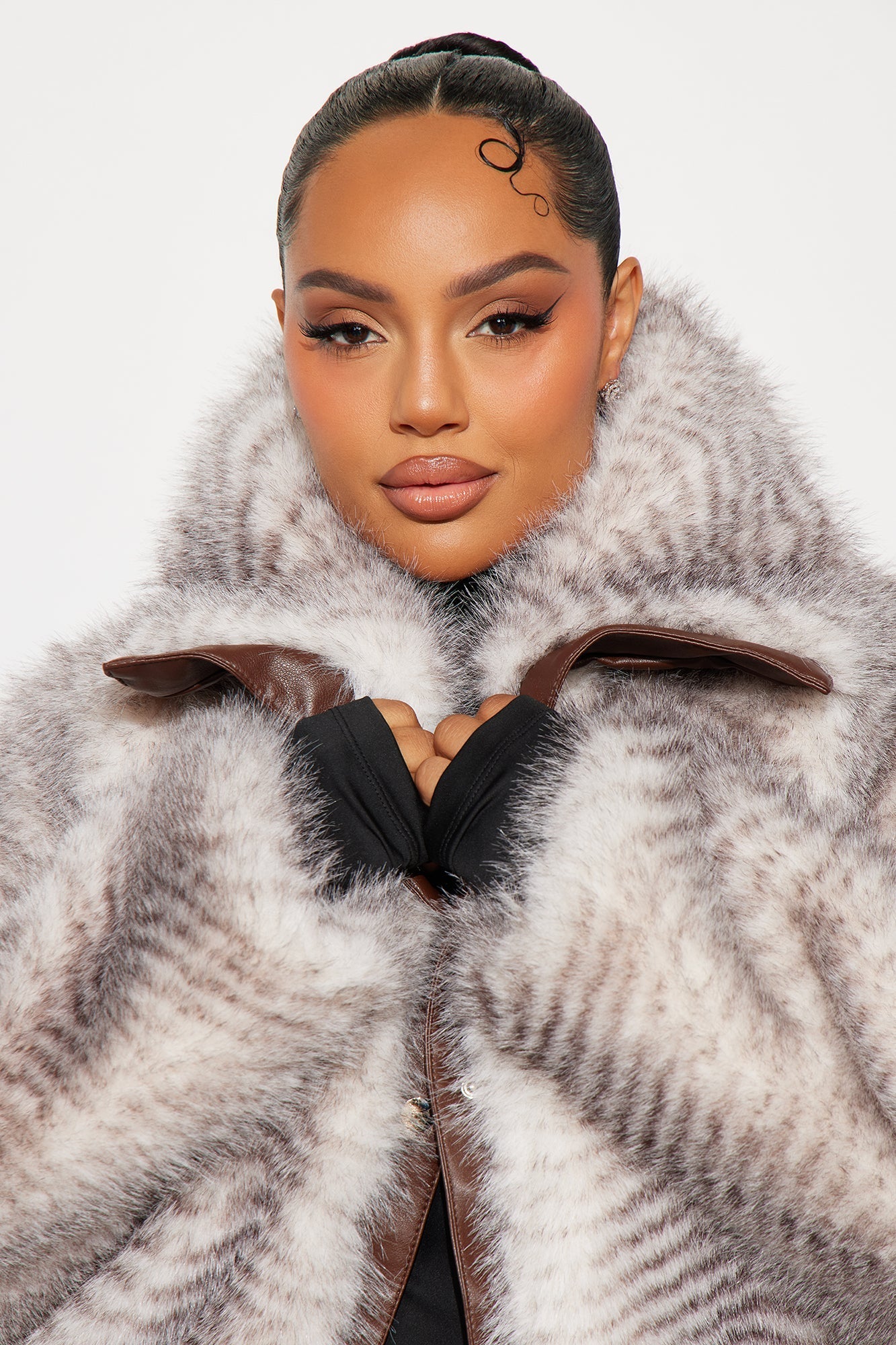 Animal Print Faux Fur Coat Women's Fatality - Brown/Combo