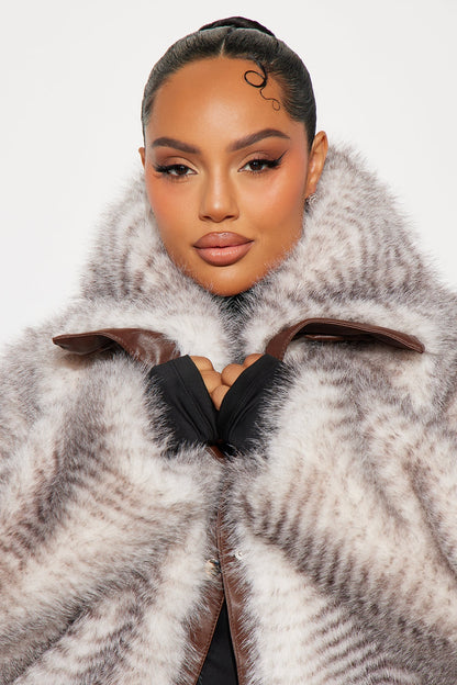 Animal Print Faux Fur Coat Women's Fatality - Brown/Combo
