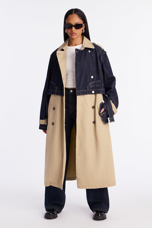 Denim Trench Coat - Dark Wash