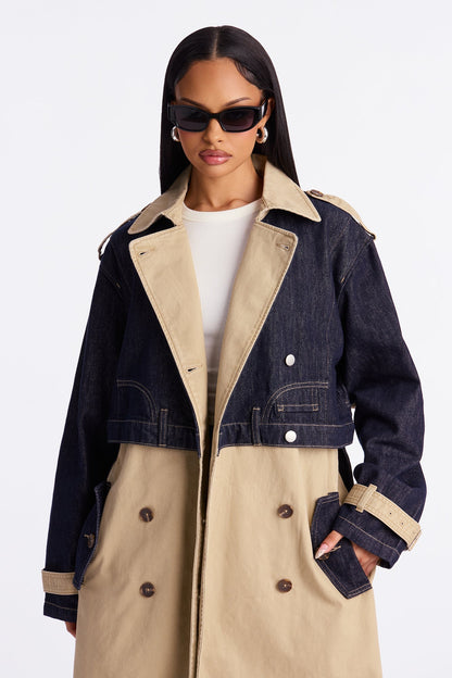 Denim Trench Coat - Dark Wash